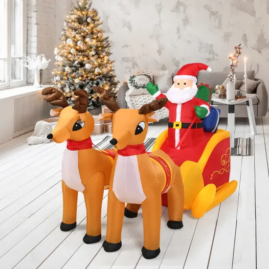 Costway 7.5 Ft Inflatable Santa Double Deer w/Sled Waterproof Christmas Outdoor Decoration {3}