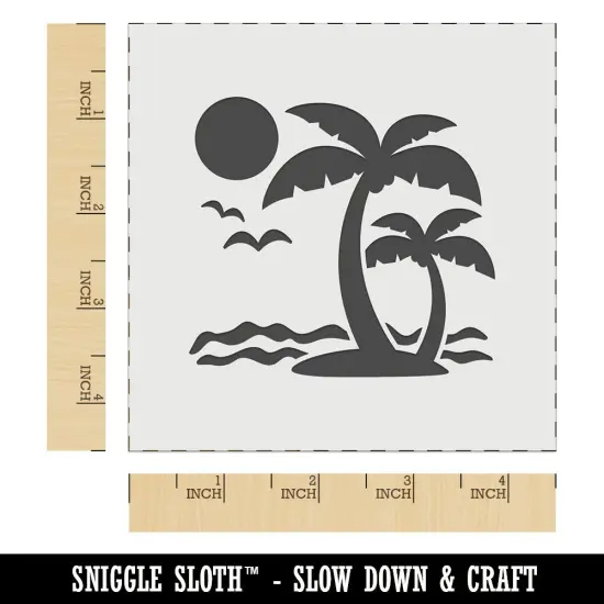 Palm Tree Tropical Island Sun Waves Wall Cookie DIY Craft Reusable Stencil {7}