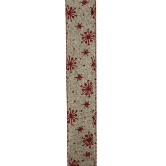 Northlight Club Pack of 12 Red Snowflake and Beige Burlap Wired Christmas Craft Ribbon Spools - 2.5" x 10 Yards Total {3}