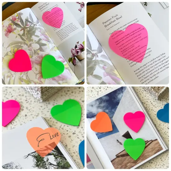 Wrapables Transparent Sticky Notes, Waterproof Self-Adhesive Memos for Home, School, Office (Set of 5) Hearts {6}