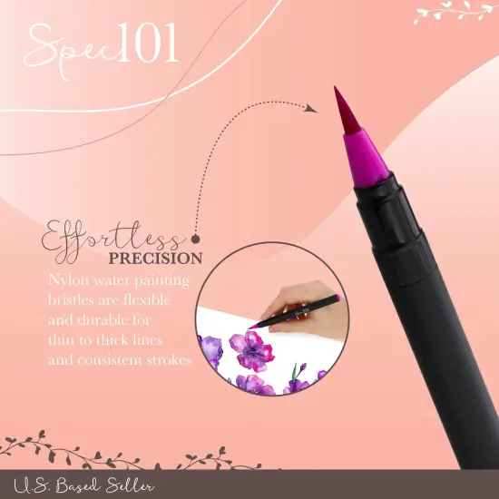 Spec101 Watercolor Pens Brush Set - 24 Watercolor Brush Markers and 2 Blend Pens {3}
