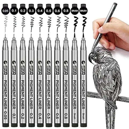 10 Black Micro-Pen Fineliner Ink Pens - Precision Multiliner Pens Micro Fine Point Drawing Pens for Sketching, Anime, Manga, Artist Illustration, Bullet Journaling, Scrapbooking {1}