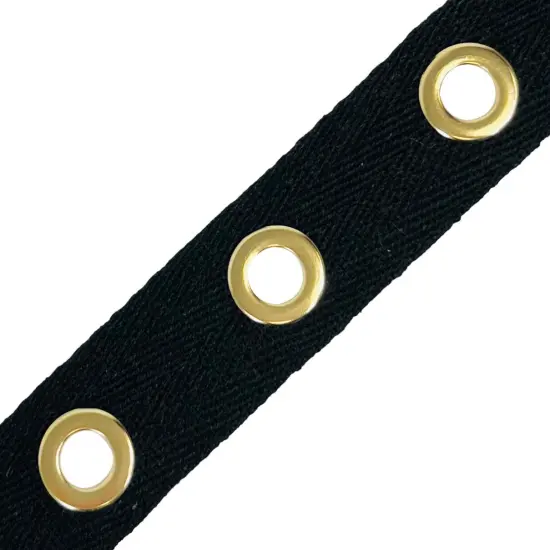 5 Yards Of Birdie Silver Finish Grommet Eyelet Tape Trim | 5 yard cut Black/ Gold {1}