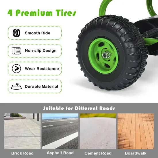 Iron Pedal Powered Ride On Car Go Kart for Kids with Adjustable Seat Green {3}