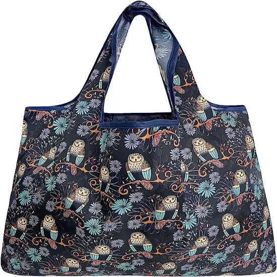 Wrapables Large Foldable Tote Nylon Reusable Grocery Bags, 5 Pack Cats & Deco {4}