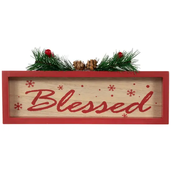 Northlight Framed "Blessed" Wooden Christmas Decoration - 9.75" Red {1}