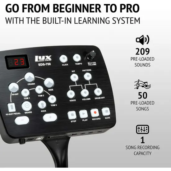 LyxPro Electronic Drum Set, Professional Drum Set with Real Mesh Fabric and Play Along Songs {2}
