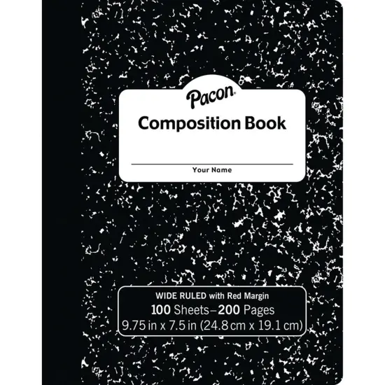 Composition Book, Black Marble, 3/8" Ruled w/Margin, 9-3/4" x 7-1/2", 100 Sheets Per Book, Pack of 6 {2}