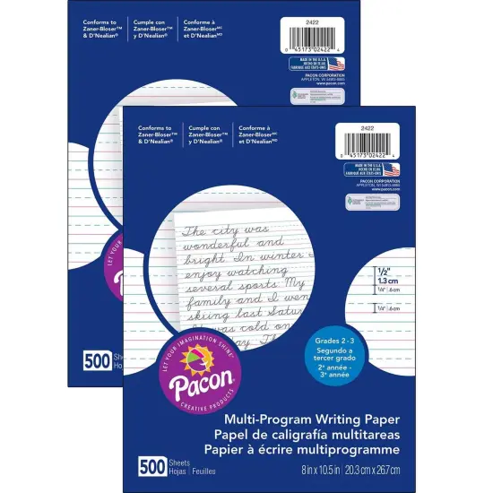 Multi-Program Handwriting Paper, 1/2" Ruled (Short Way), White, 10-1/2" x 8", 500 SheetsPer Pack, 2 Packs {1}
