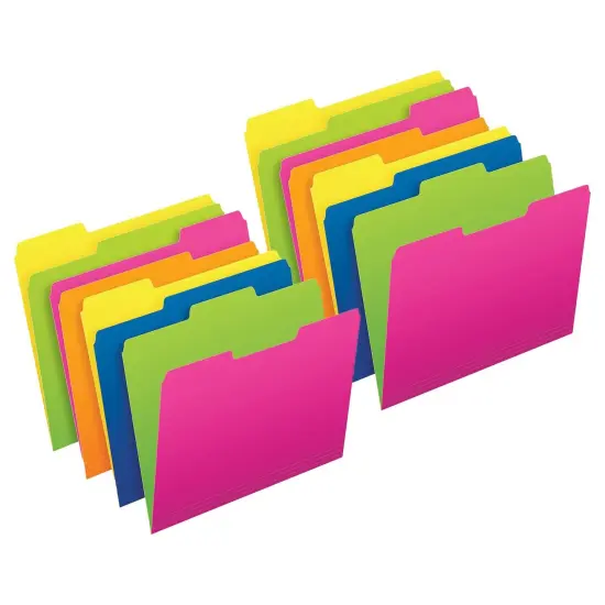 Twisted Glow File Folders, Letter Size, Assorted Colors, 1/3 Cut, 12 Per Pack, 2 Packs {1}