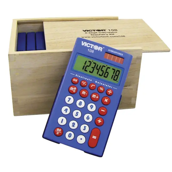 8 Digit Pocket Calculator with Extra Large Display, 10-Pack in Wooden Case {1}
