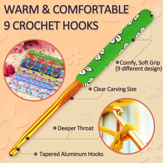 Warm Crochet Hooks for Grandmother, Art Aluminum Soft Grip Crochet Needles for Crocheting, Knitting Hook for Crochet Yarn Craft - Premium Knitting & Crochet Supplies Green Forest {5}