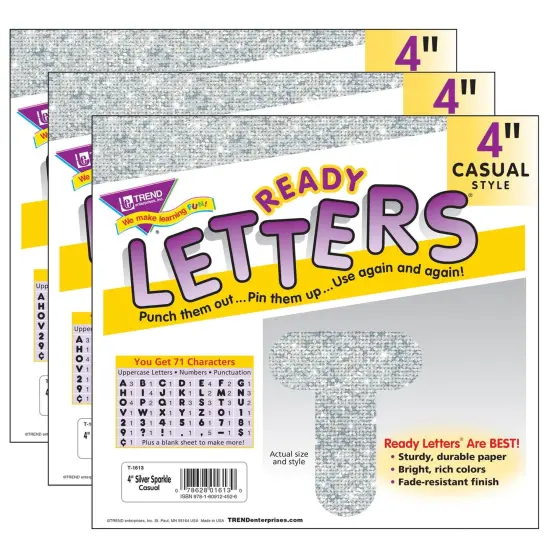 Silver Sparkle 4" Casual Uppercase Ready Letters&reg;, 71 Per Pack, 3 Packs {1}