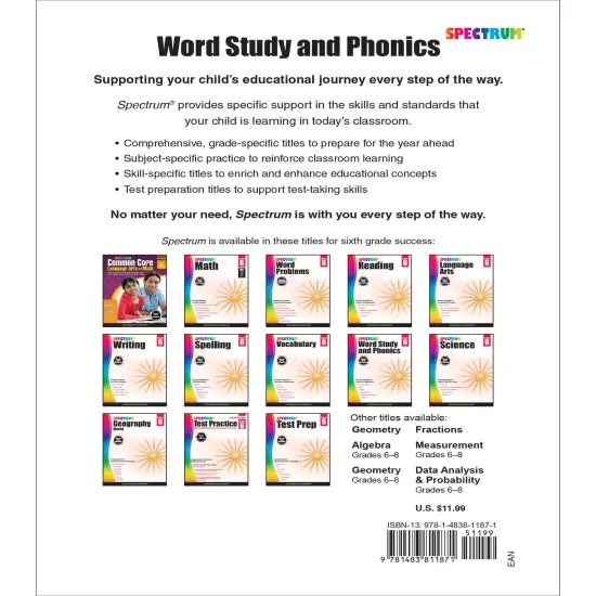 Spectrum Grade 6 Word Study and Phonics Workbook, Middle School Books Covering Vocabulary, Dictionary Skills, Spelling, Digraphs, Roots, Analogies, and More, Language Arts Classroom or Homeschool Curriculum {2}