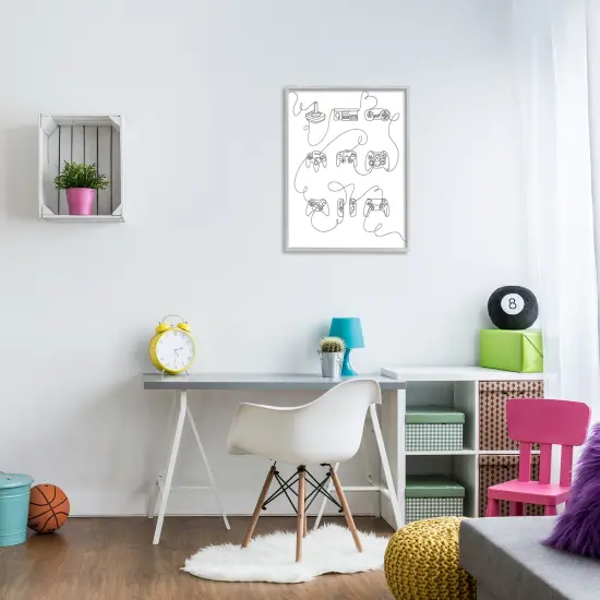 Stupell Industries Line Doodle Gaming Controllers Framed Giclee Art Gray Frame {2}