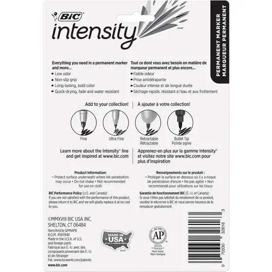 Intensity Permanent Marker, Fine Point, Assorted Colors, 8 Per Pack, 3 Packs {3}