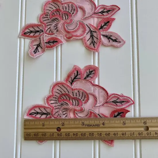 Kitcheniva 6 Pcs Black & Pink Embroidered Appliques {2}