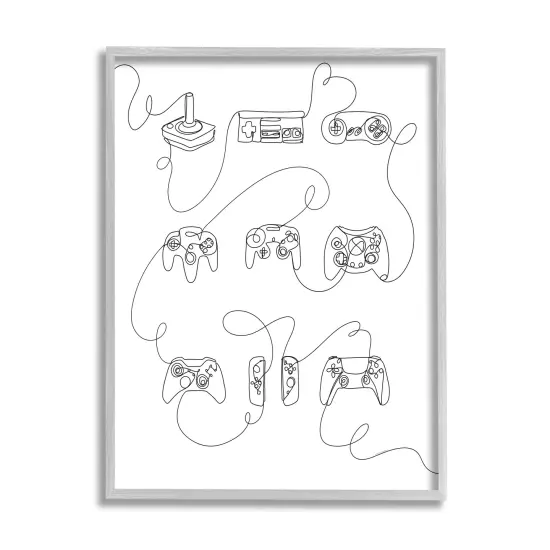 Stupell Industries Line Doodle Gaming Controllers Framed Giclee Art Gray Frame {1}