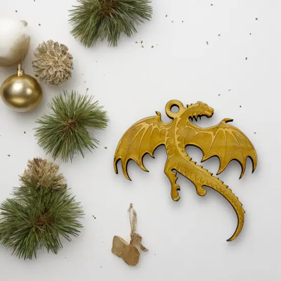 Ornament - Flying Dragon - Raw Wood 4x3in {2}