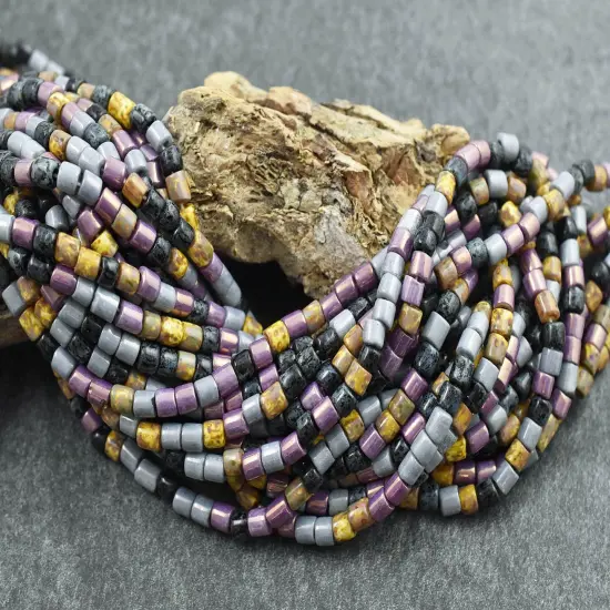 6/0 Aged Lavender Multi Picasso Bugle Tube Seed Bead Mix (21" Strand) {4}