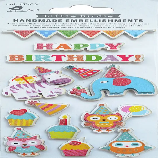 Little Birdie 3D Glitter Embellishment 13/Pkg-Birthday Cheer {1}
