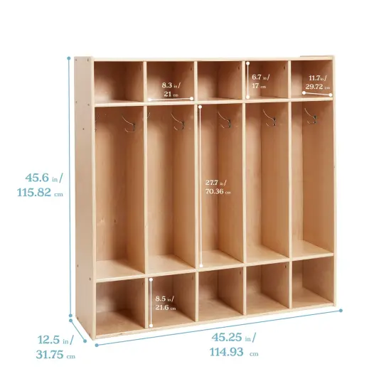 Streamline 5-Section Coat Locker with Scoop Front Storage Bins, Natural, Classroom Furniture Contemporary {2}