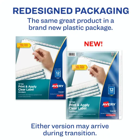 Avery 12 Tab Dividers for 3 Ring Binder, Easy Print & Apply Clear Label Strip, Index Maker Customizable White Tabs, 1 Set (11428) {2}