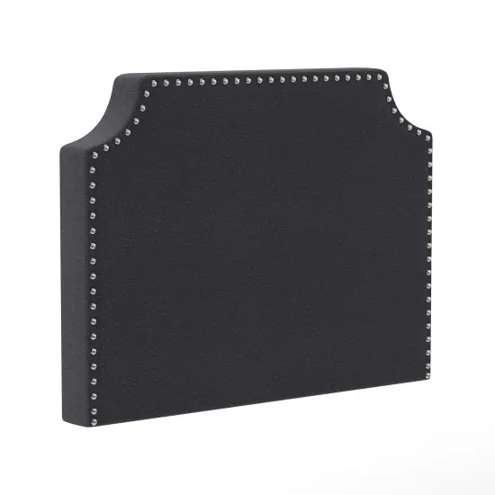 Merrick Lane Ribas Contoured Faux Leather Headboard with Studded Upholstery, Dual Hanging Options, Charging Station with 2 Outlets, USB Port, USB-C Port Gray Linen {2}