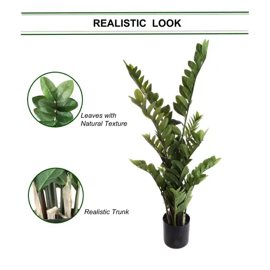 Set of 2: 43" Zamifolia Bush in Black Pot with 220 Leaves - Lifelike Greenery for Home & Office Decor, Floral Home by Artificial Flowers {3}