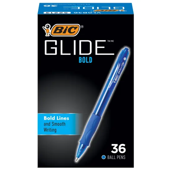 BIC Glide Bold Retractable Ball Pen, Blue, 1.6mm Bold Point, 36 Pack {2}