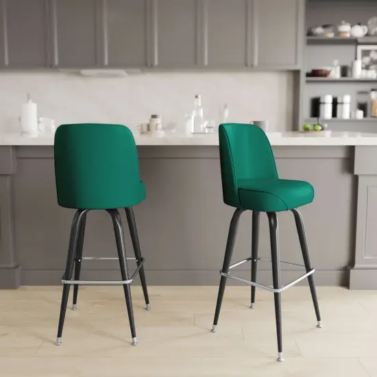 Emma and Oliver 2 Pack Metal Barstool with Swivel Bucket Seat Green {1}