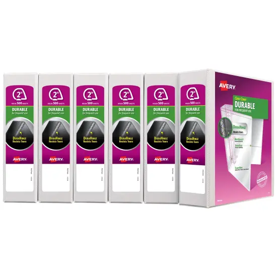 Avery Durable View 3 Ring Binder, 2" Slant Rings, 1 White Binder (17032) - 6 Pack {1}