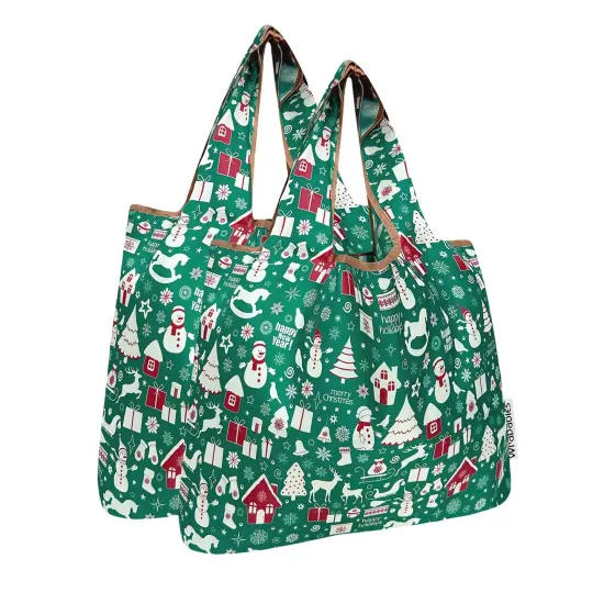 Wrapables Medium Foldable Tote Nylon Reusable Grocery Bag (Set of 2), Christmas Green {1}