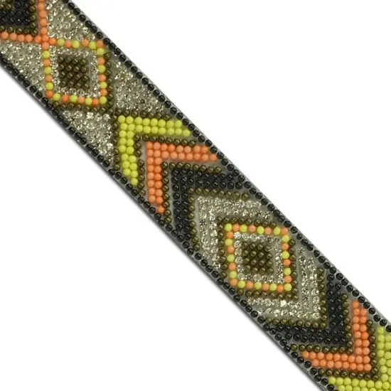 1" Olowin Iron On Rhinestone, Versatile, Beaded Trim, 5-Yard Cut Black Multi {1}