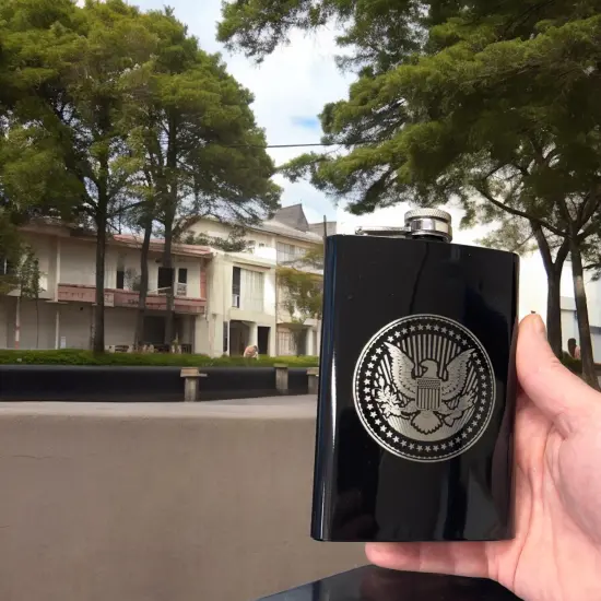 8oz Presidential Seal Black Flask {6}