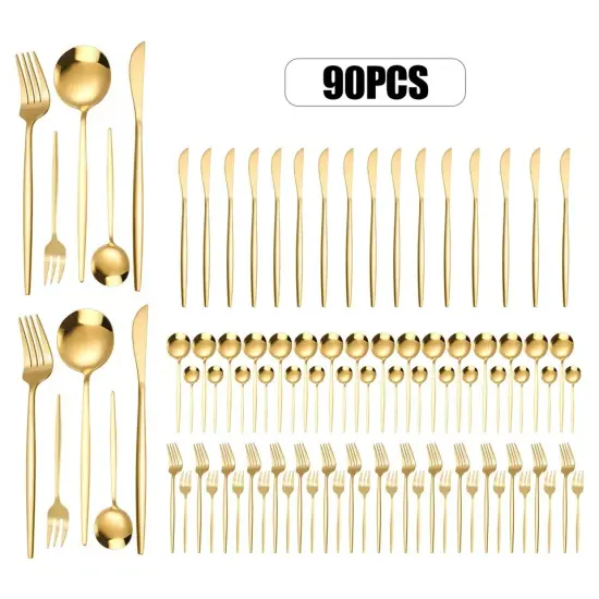 90pcs/Set Tableware Stainless Steel Flatware Utensil Kitchen Spoon Fork Cutlery {4}