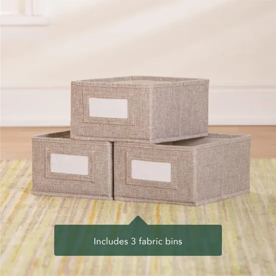 Edq Book and Bin Display Natural with 3 Fabric Storage Bins: Wooden Multi-Purpose Bookcases and Toy Storage Organizer; Homeschool and Classroom Furniture {4}