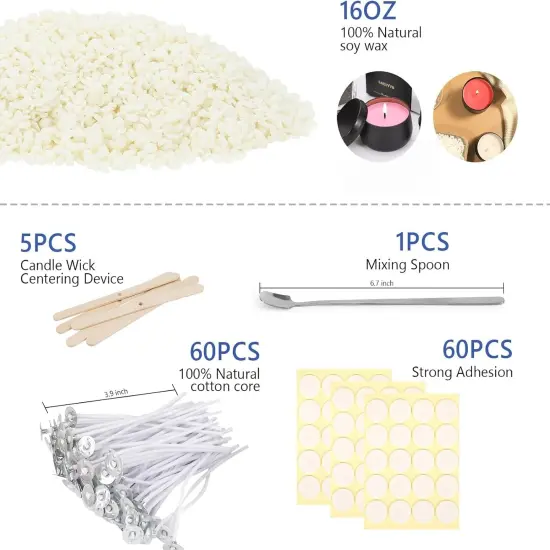 Candle Making Kit Supplies - 32Oz Pouring Pot, 16Oz Soy Wax, Wooden Wick Holders, Candle Wicks, Stickers and Spoon, Perfect Candle Kit for Beginners 80Oz Kit {3}