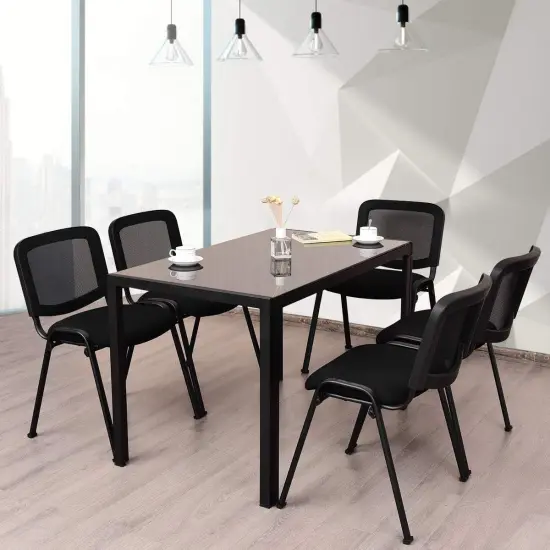 Set of 5 Conference Chair, Desk Chair No Wheels with Foot Pads, 5 Pack Executive Chairs, Lobby Chair, Reception Chairs for Home & Office, Meeting, Waiting Room, Stackable Guest Chairs, Black {2}