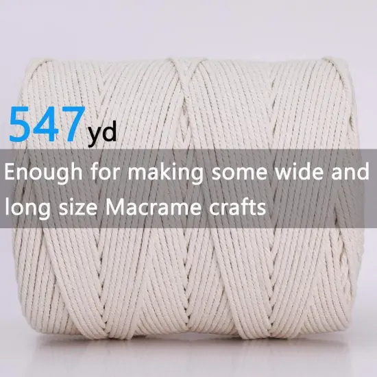 Macrame Cord 4Mm X 547Yards, Natural Cotton Macrame Rope - 4 Strands Twisted Macrame Cotton Cord for Wall Hanging, Plant Hangers, Crafts, Gift Wrapping and Wedding Decorations（4Mmx500M） {4}