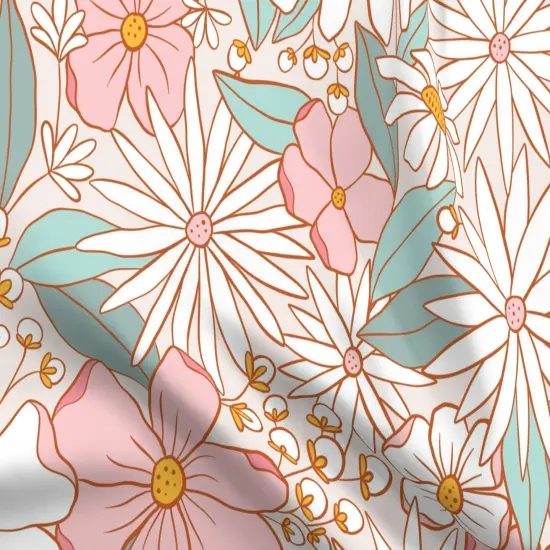 Various Fabrics by the Yard or Fat Quarter Daisy Botanical Anemone Pink Teal Beige Jumbo Scale Spring Garden Custom Printed Fabric by Spoonflower {5}