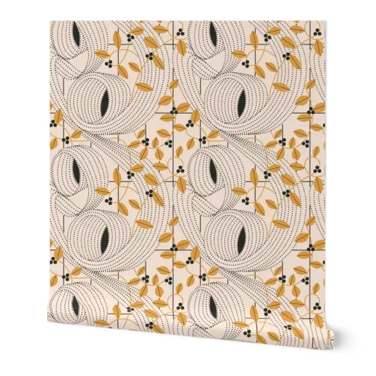 Peel & Stick Wallpaper 2FT Wide Art Nouveau Goldenrod Yellow Organic Botanical Graphic Lines Custom Removable Wallpaper by Spoonflower {7}