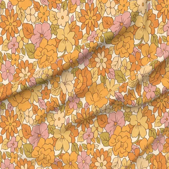 Various Fabrics by the Yard or Fat Quarter 1970S Floral Flowers Vintage Nostalgia Seventies Hippie Boho Botanical Bloom Orange Beige Pink Green Custom Printed Fabric by Spoonflower {6}
