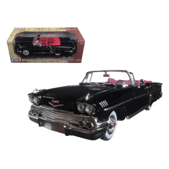 1958 Chevrolet Impala Convertible Black with Red Interior "Timeless Classics" 1/18Diecast Model Car by Motormax {1}