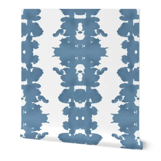 Peel & Stick Wallpaper 2FT Wide Inkblot Stripe Blue White Denim Large Scale Abstract Modern Custom Removable Wallpaper by Spoonflower {7}