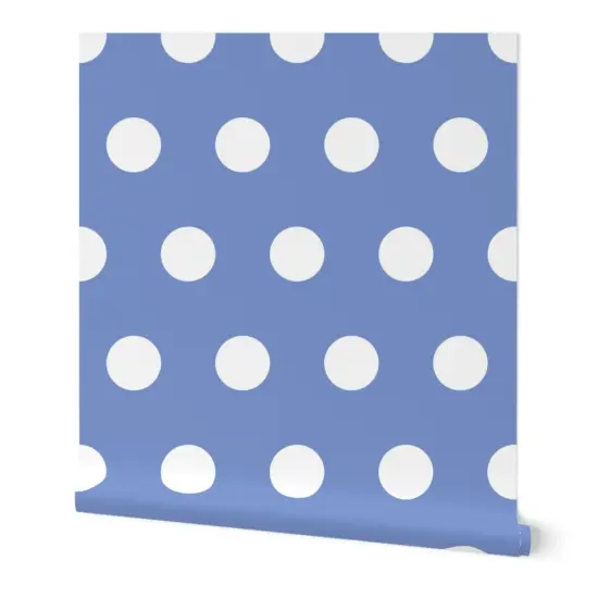 Peel & Stick Wallpaper 2FT Wide Blue Bright Polka Dots Costal Beach Whimsical Large Scale Custom Removable Wallpaper by Spoonflower {7}