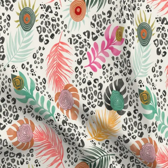Various Fabrics by the Yard or Fat Quarter Tropical Feathers Pink Green Yellow Peacock Leopard Large Scale Custom Printed Fabric by Spoonflower {5}