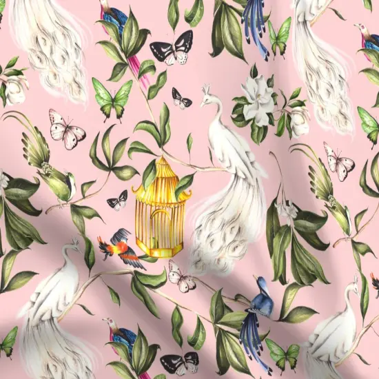 Various Fabrics by the Yard or Fat Quarter Chinoiserie Maximalist Peacock Botanical Birdcage Nature Birds Whimsical Custom Printed Fabric by Spoonflower {5}