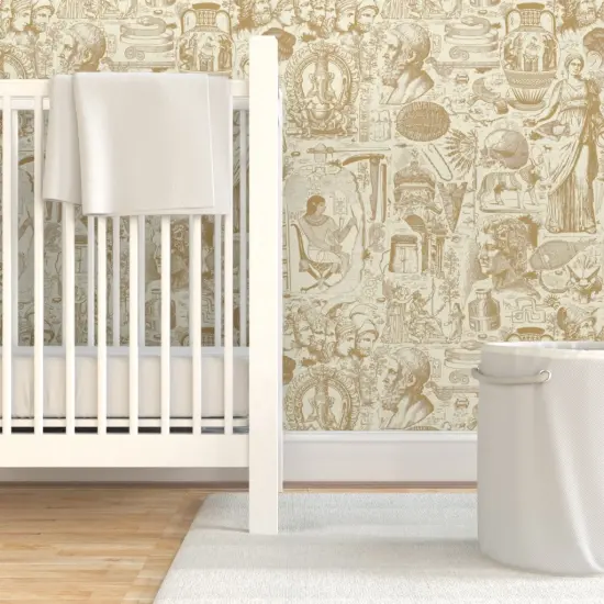 Pre-Pasted Wallpaper 2FT Wide Brown Toile History Egypt Classical Archaeology Anthropology Rome Greece Excavation Archaeologist Grecco Roman Ancient Mesopotamia Large Scale Custom Pre-pasted Wallpaper by Spoonflower {7}