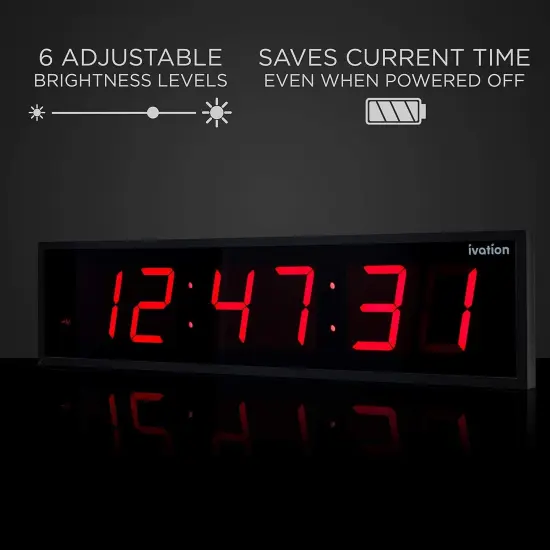 Ivation 24 in. Large Digital Wall Clock, LED Digital Clock with Timer and Alarm Red {5}
